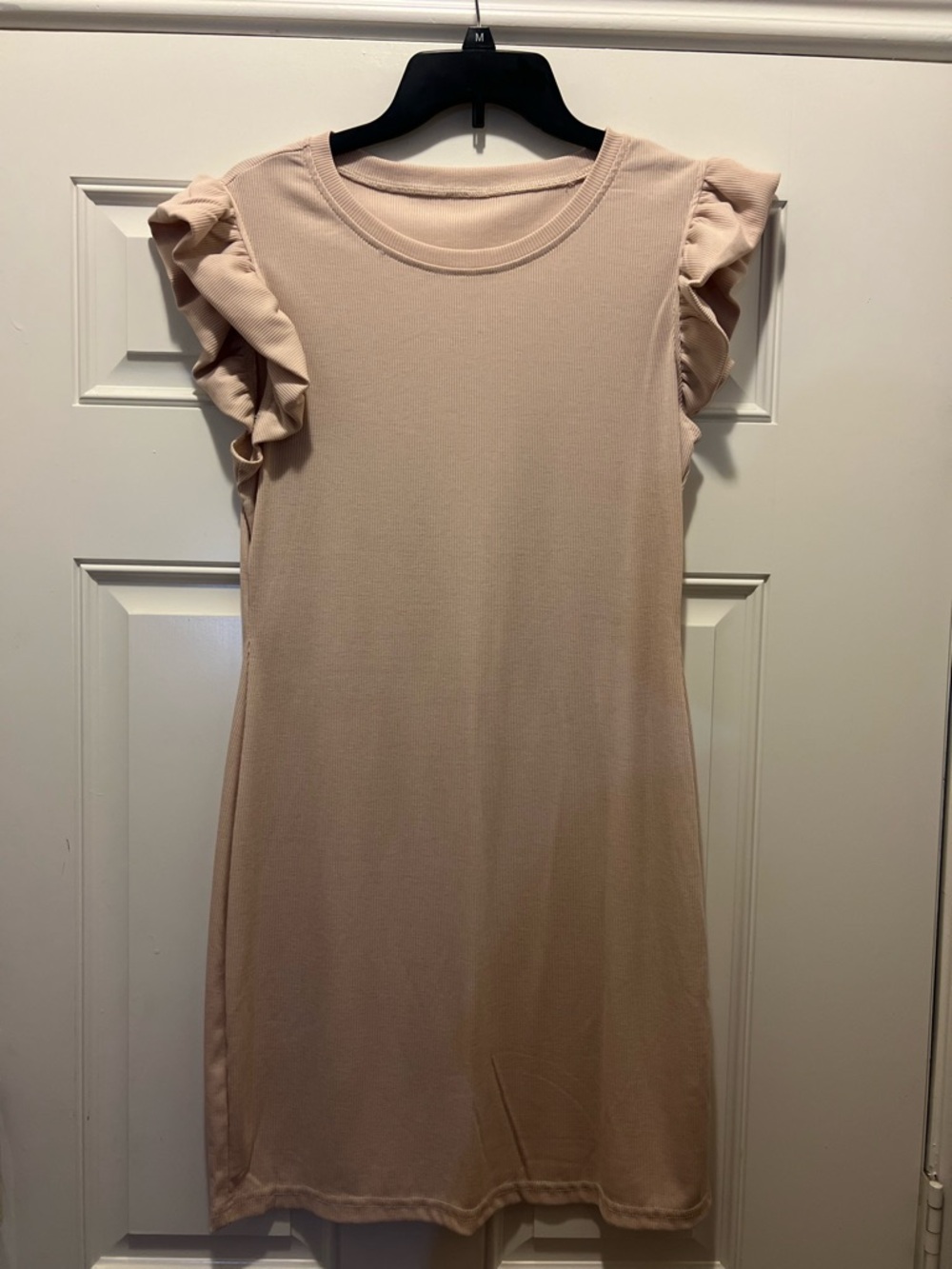 Jr.’s Tan Pink Ruffle Sleeve Shift Dress